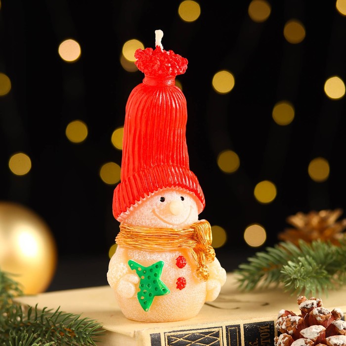 Свеча декоративная "Сказочный снеговик", 6,2х5х13,2 см, красный - Фото 1