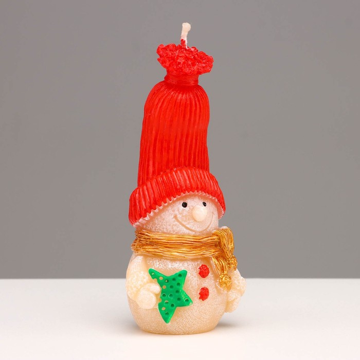 Свеча декоративная "Сказочный снеговик", 6,2х5х13,2 см, красный