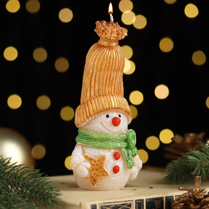 Свеча декоративная "Сказочный снеговик", 6,2х5х13,2 см, металлик - Фото 1