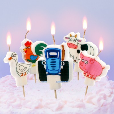 Свечи для торта, Синий трактор, набор 5 шт.