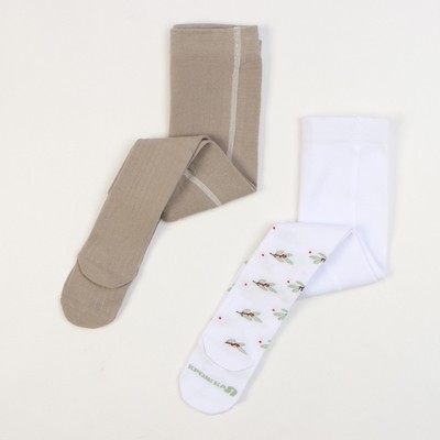 Набор колготок 2 пары Крошка Я "Christmas" рост 68-74 см, белый / бежевый