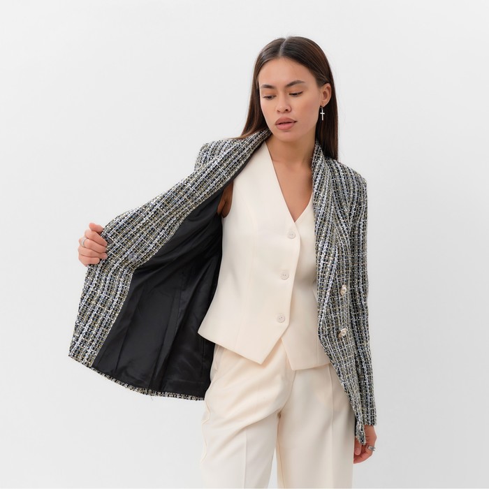 Пиджак твидовый двубортный MIST р. 46. синий 65286