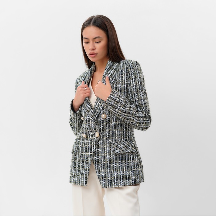 Пиджак твидовый двубортный MIST р. 46. синий 65286