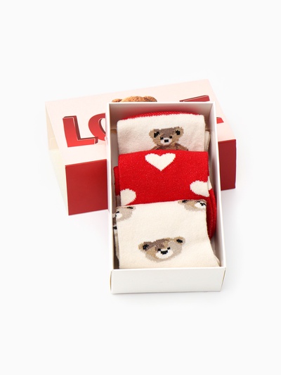 Носки для девочки KAFTAN: Happy Love bear, набор 3 пары, бежевые, размер 14-16 (3-5 лет)