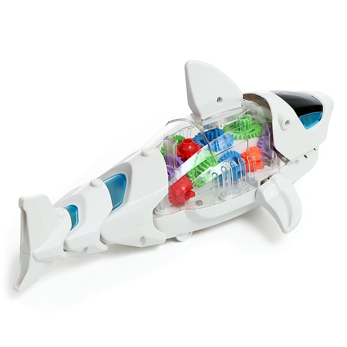 WOOW TOYS Акула "Шестерёнки", свет и звук, работает от батареек, цвет белый