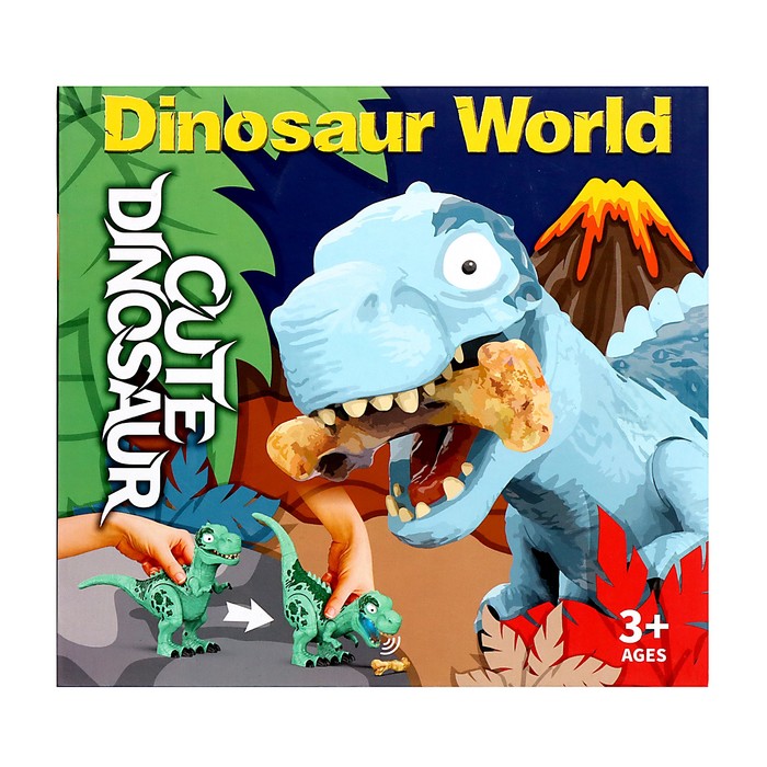 Динозавр "Рекс" с косточкой, работает от батареек, свет и звук, цвет синий