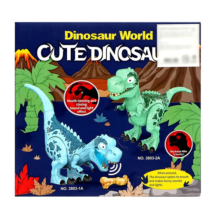 Динозавр «Рекс», с косточкой, работает от батареек, свет и звук, цвет синий - фото 1910724258