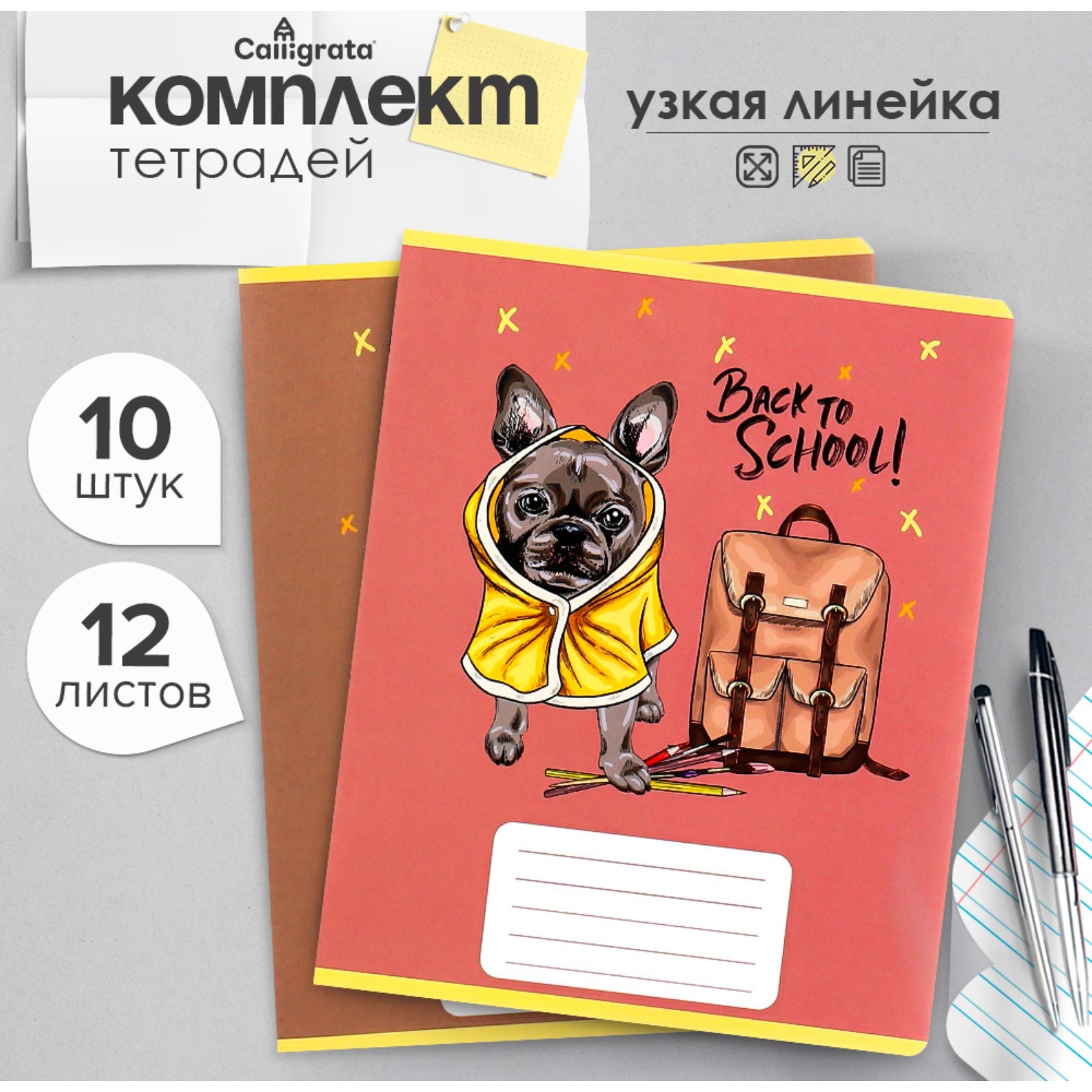 Комплект тетрадей из 10 штук, 12 листов в узкую линию Calligrata "Снова ...