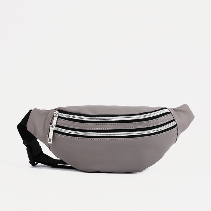 Поясная сумка на молнии, наружный карман, цвет серый - Фото 1