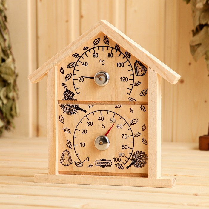 Термометр-гигрометр "Домик", дерево - Фото 1