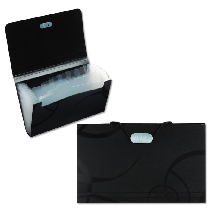 Папка на резинке А6, 12 отделений, узоры, чёрная - Фото 1