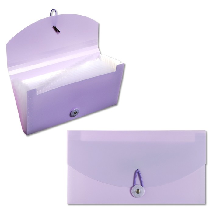 Папка на резинке А65, 12 отделений, фиолетовая, пастель