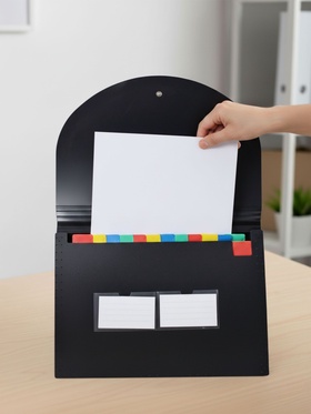 Папка 12 отделений, А4, с цветными разделителями, черная