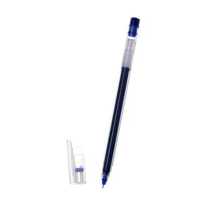 Ручка гелевая 0,5мм синяя, бесстержневая, корпус прозр треугольный, иголчатый пишущий узел