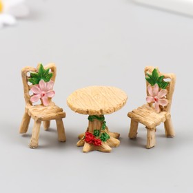 Фигурка для флорариума полистоун "Стол со стульчиками цветочные" набор
