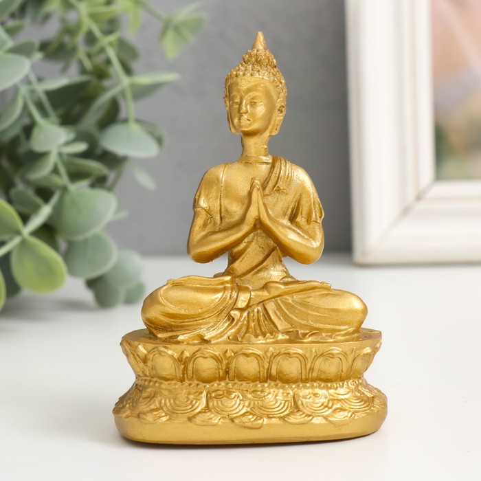 Нэцкэ полистоун золото "Медитация будды" 7х4,8х10,5 см - Фото 1