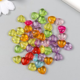 Бусины для творчества пластик "Пухлые сердца" прозрачные цветные набор 20 гр 0,6х1х1 см