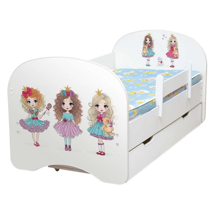 Кровать детская с фотопечатью «Модницы», 800×1600 мм, с 1-м ящиком и бортиком, цвет белый - фото 1909252057