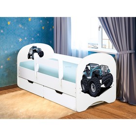 Кровать детская с фотопечатью «Джип», 800×1900 мм, с 2-мя ящиками и бортиком, цвет белый
