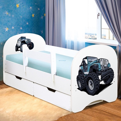 Кровать детская «Джип», с фотопечатью, с бортиком, 2 ящика, 800×1900 мм, цвет белый