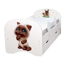 Кровать детская с фотопечатью «Сиамский котёнок», 800×1900 мм, с 2-мя ящиками, цвет белый