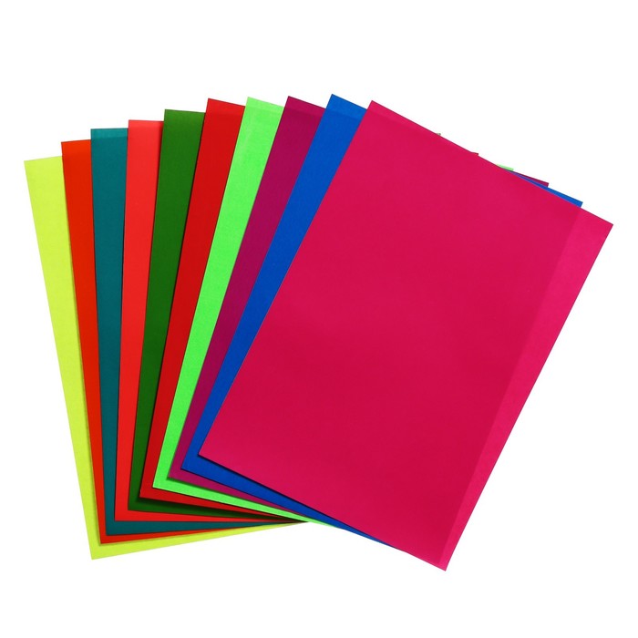 Бумага цветная формат, А4, 10 листов, 10 цветов, самоклеящаяся неон, плотность 70г/м3, 11мкр