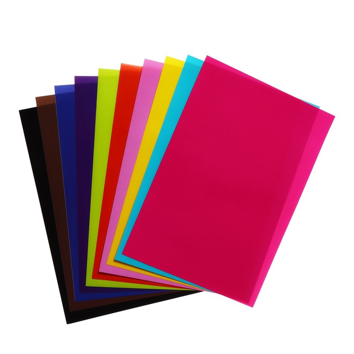 Бумага цветная формат А4 10 листов 10 цветов самоклеящаяся, плотность 70 г/м3, 11 мкр