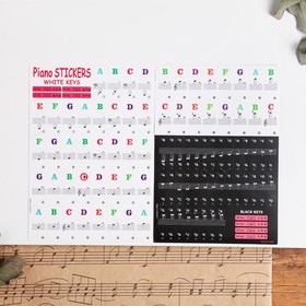 Наклейки на клавиши пианино, один комплект, 3 листа, цветные