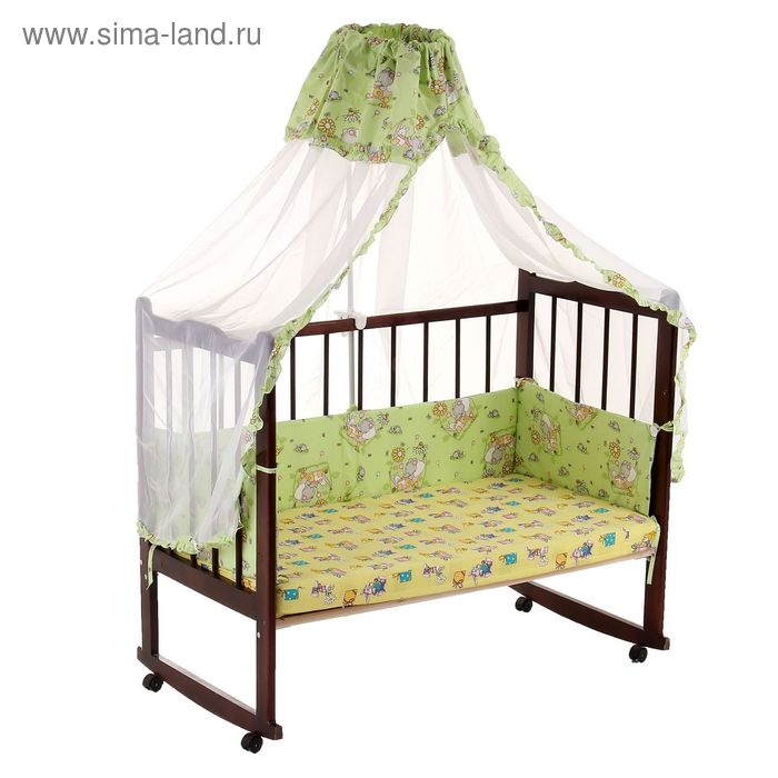 Комплект в кроватку (2 предмета), цвет зелёный, принт слоники (арт. 70079) - Фото 1