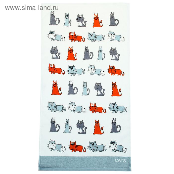 Полотенце махровое Купу-Купу "Кот и кошка", размер 32х70 см, цвет светло-серый, хлопок 100%, 420 г/м2 - Фото 1