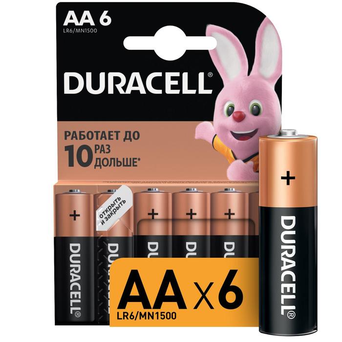 Батарейка алкалиновая Duracell Basic, AA, LR6-6BL, 1.5В, блистер, 6 шт.