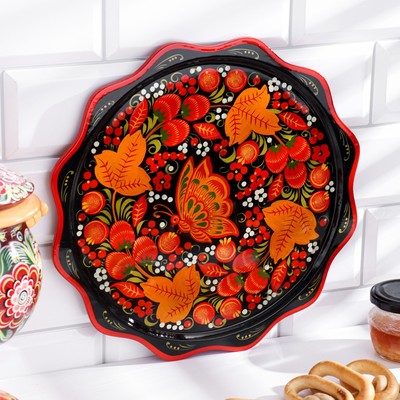 Тарелка плоская «Блинная», хохлома, ручная роспись, d=30, МИКС