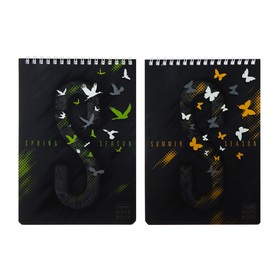Блокнот А5, 80 листов на гребне "Seasons", обложка мелованный картон,матовая ламинация,3D лак, блок 60 г/м²