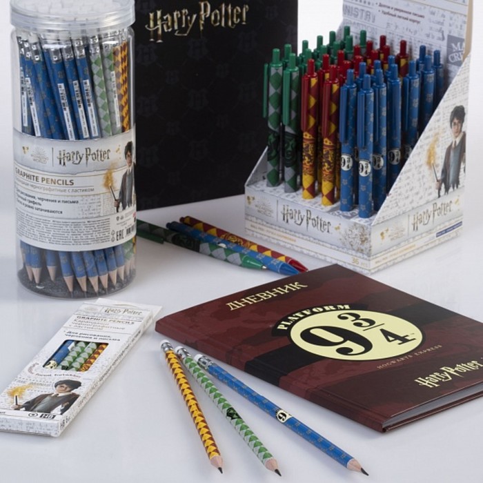Набор карандашей чернографитных (простых) "Гарри Поттер", НВ, 6 штук, с ластиком, заточенные, круглый корпус