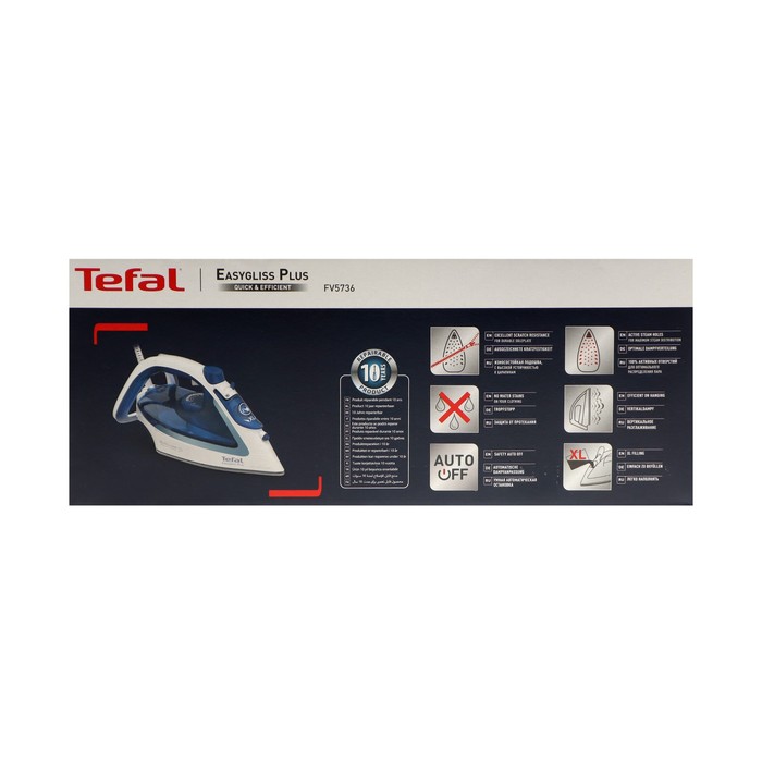 Утюг Tefal FV5736E0, 2500 Вт, эмалированная подошва, 45 г/мин, 270 мл, бело-синий - фото 51329861