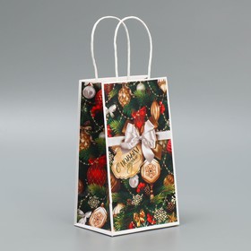 Пакет подарочный крафтовый «Игрушки», 12 х 21 х 9 см, Новый год