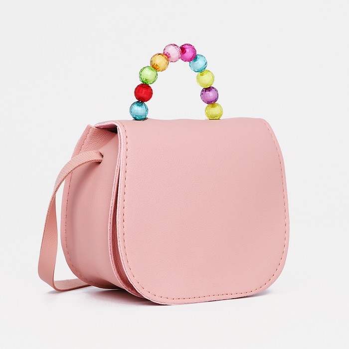 Сумка для девочки COLOR на длинном ремешке, ручка из бусин, на магните, розовая - Фото 1
