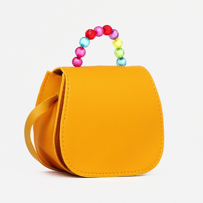 Сумка для девочки COLOR на длинном ремешке, ручка из бусин, на магните, жёлтая - Фото 1