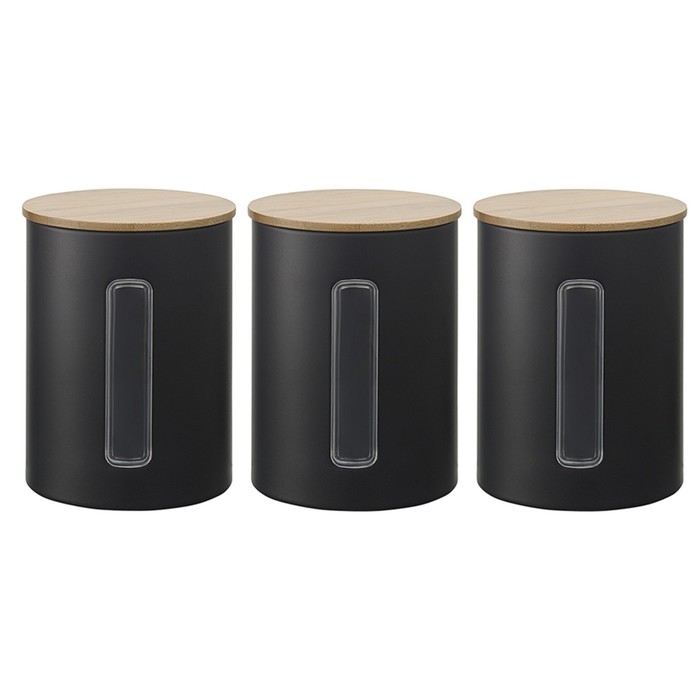 Набор банок для хранения Smart Solutions Kaffi, цвет чёрный, матовый, 1 л - Фото 1