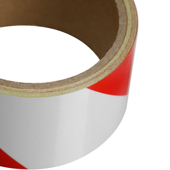 Лента сигнальная, клейкая "Unibob" светоотражающая, красно-белая, ширина - 48 мм, 5 м - фото 1907790717
