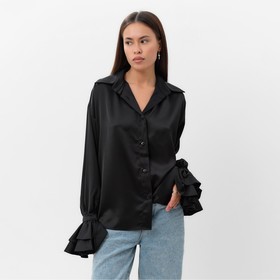 Блуза женская шелковая с воланами MIST, размер 42, черный