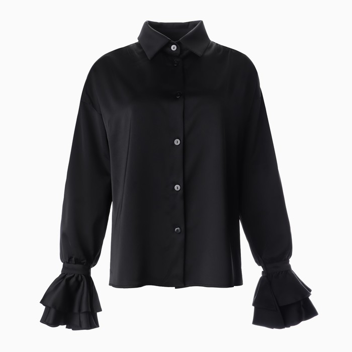 Блуза женская шелковая с воланами MIST, размер 44, черный 65389