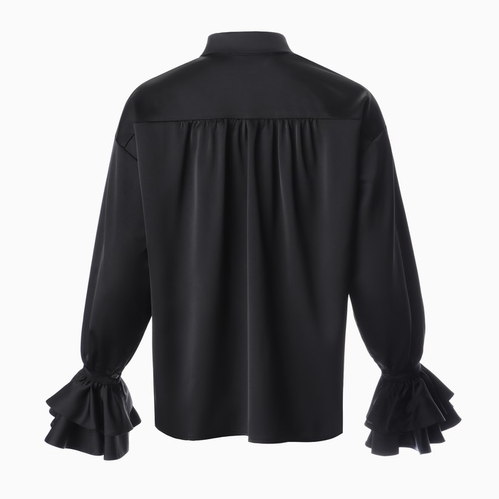 Блуза женская шелковая с воланами MIST, размер 44, черный 65389