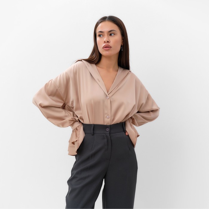 Блуза женская шелковая с воланами MIST, размер 42, бежевый 65392