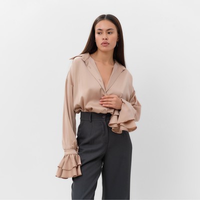 Блуза женская шелковая с воланами MIST, размер 48, бежевый