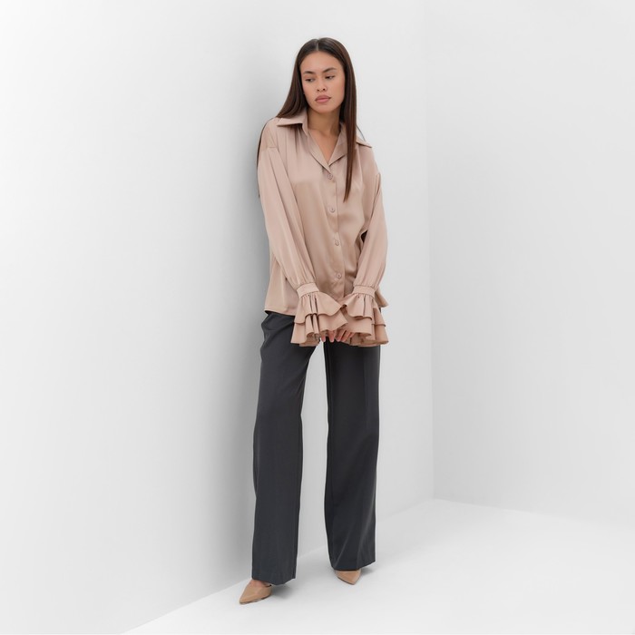 Блуза женская шелковая с воланами MIST, размер 48, бежевый 65395