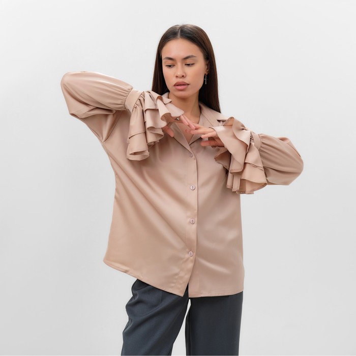 Блуза женская шелковая с воланами MIST, размер 48, бежевый 65395