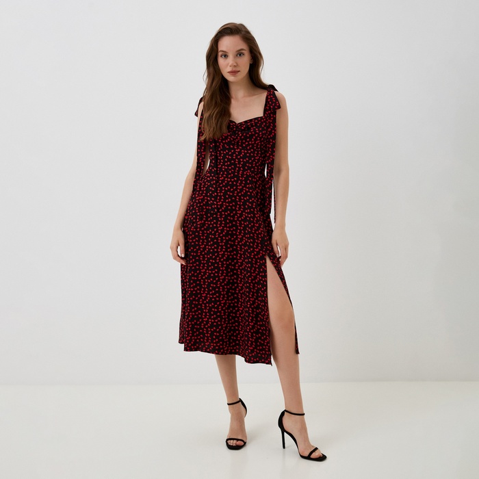 Платье с лентами миди женское MIST Flower, чёрное, размер 48 - Фото 1