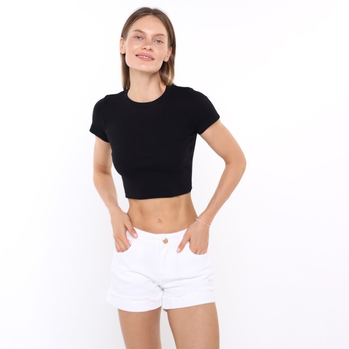 Футболка женская укороченная, цвет чёрный, размер 44 (M) - Фото 1