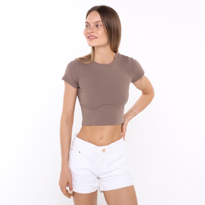 Футболка женская укороченная, цвет коричневый, размер 46 (L) - Фото 1
